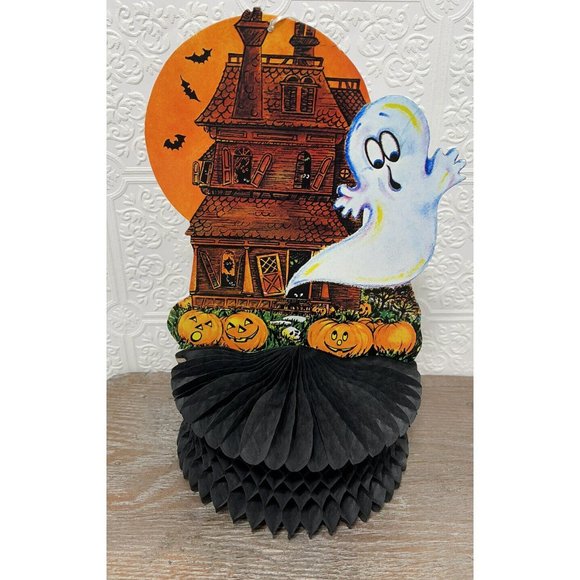 Unbranded Other - Vintage Halloween Ghost Black Honeycomb Tissue Paper Decoration - Kitschy Fun